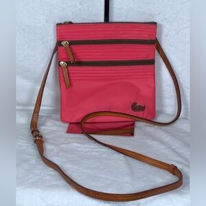 Dooney & Bourke Nylon Pink Crossbody Bag with Brown Accents